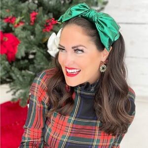 Brianna Cannon Green Metallic Side Bow Headband Christmas Holiday Adult Size NWT